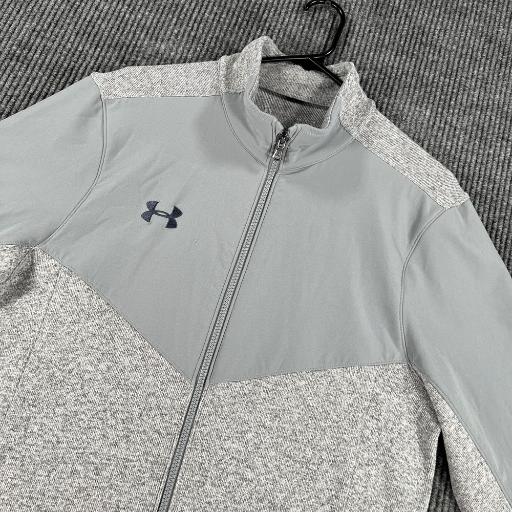 Under Armour Cold Gear Fleece Mens Small Gray Long‎ Sleeve Full Zip Mock Neck